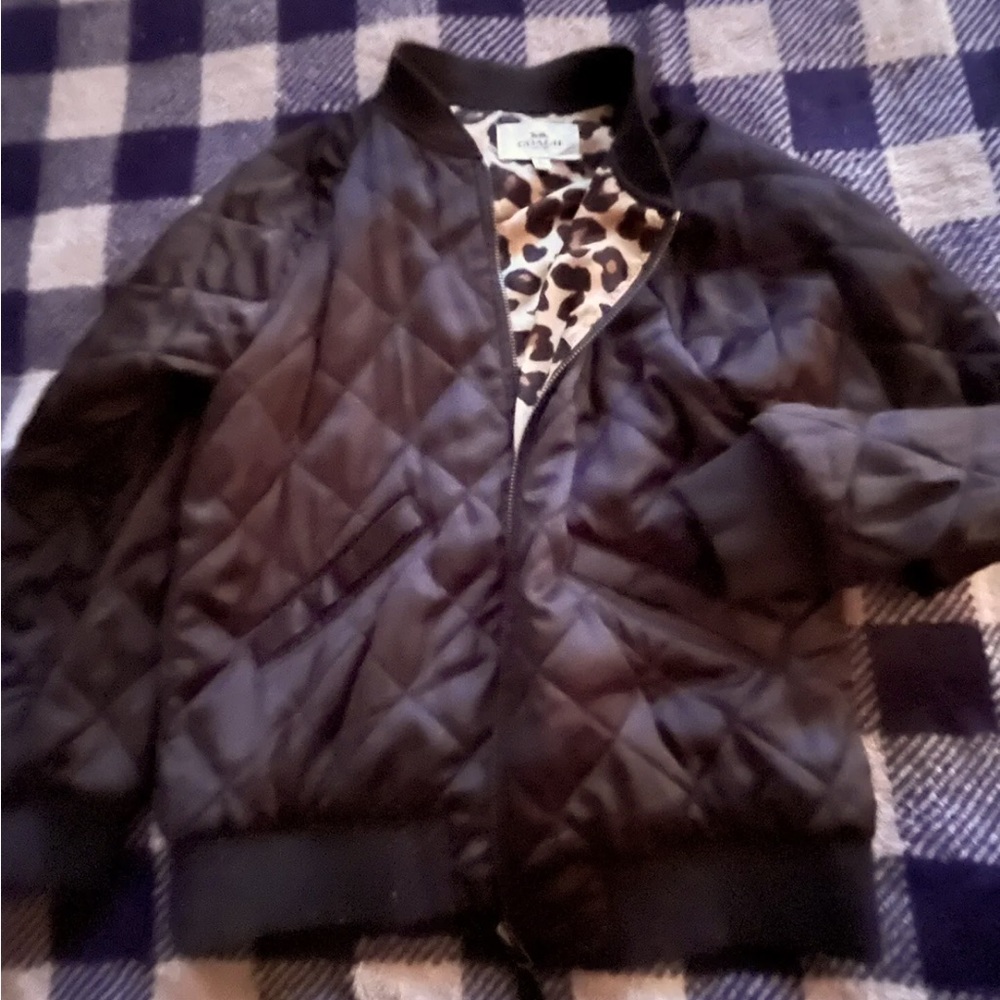 Coach Black Long Sleeve Collared Zip Front Quilted Jacket Size Large